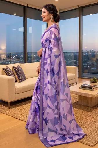 lavender chanderi digital printed ready to wear saree