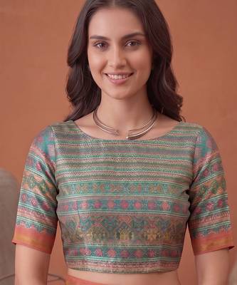 multicolor linen geometric bollywood digital print saree 5