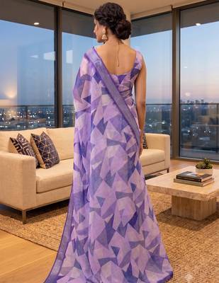 lavender chanderi digital printed ready to wear saree 3
