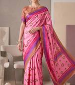 Baby pink linen geometric bollywood digital print saree