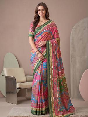 multicolor linen geometric bollywood digital print saree 2