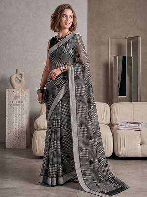 black chanderi graphic print digital print bollywood saree 2