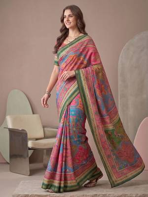 multicolor linen geometric bollywood digital print saree 3