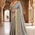 blue & cream chanderi graphic printed ready to wear saree