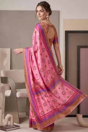 Baby pink linen geometric bollywood digital print saree