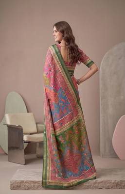 multicolor linen geometric bollywood digital print saree 4