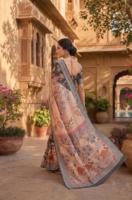 cream & black chanderi digital printed ready to wear saree 4