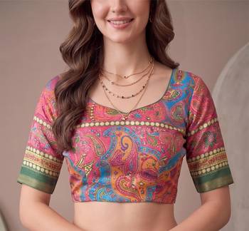 multicolor linen geometric bollywood digital print saree 5