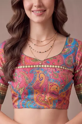 multicolor linen geometric bollywood digital print saree
