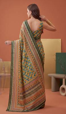 multicolor linen geometric bollywood digital print saree 3
