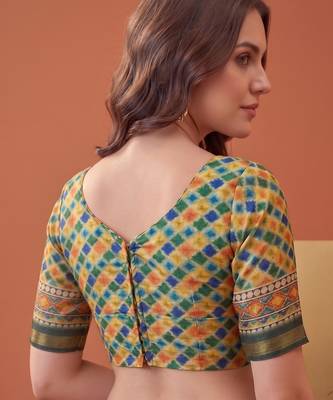 multicolor linen geometric bollywood digital print saree 4