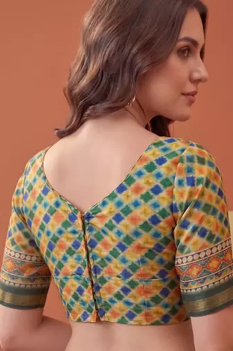 multicolor linen geometric bollywood digital print saree