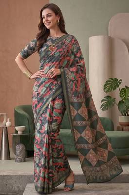 multicolor linen geometric bollywood digital print saree 1