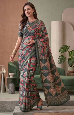 multicolor linen geometric bollywood digital print saree 2