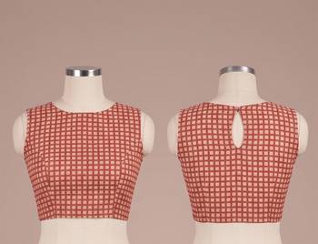 Brick red linen check print bollywood digital print saree 4
