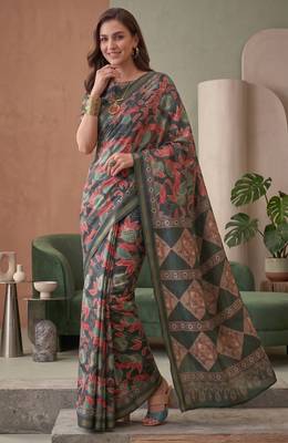 multicolor linen geometric bollywood digital print saree 3