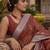 red chanderi pichwai style printed ready to wear saree
