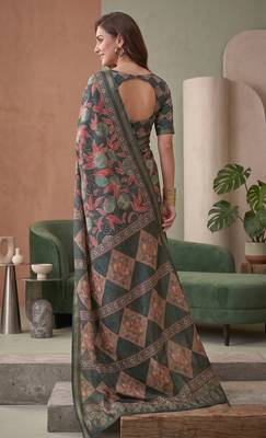 multicolor linen geometric bollywood digital print saree 4