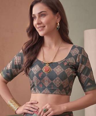 multicolor linen geometric bollywood digital print saree 5