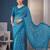 Blue linen bandhani bollywood digital print saree