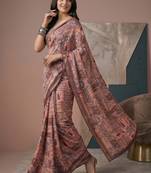 multicolor linen geometric bollywood digital print saree