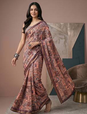 multicolor linen geometric bollywood digital print saree 2