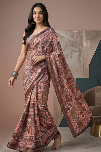 multicolor linen geometric bollywood digital print saree