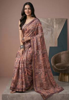 multicolor linen geometric bollywood digital print saree 3