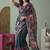 teal green linen botanical design bollywood digital print saree
