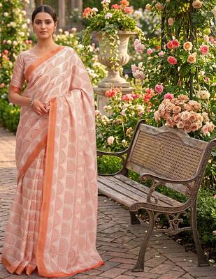 cream chanderi block printed ready to wear saree 1