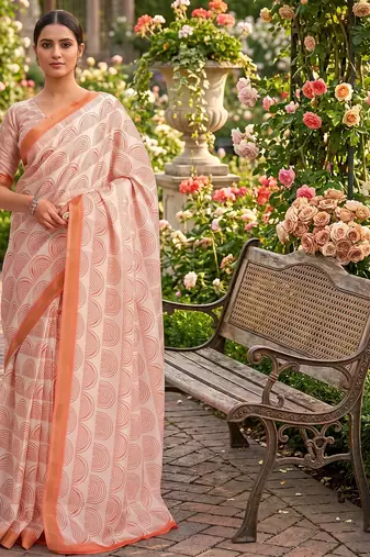 cream chanderi block printed ready to wear saree