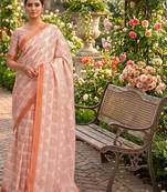 cream chanderi block printed ready to wear saree