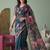 teal green linen botanical design bollywood digital print saree