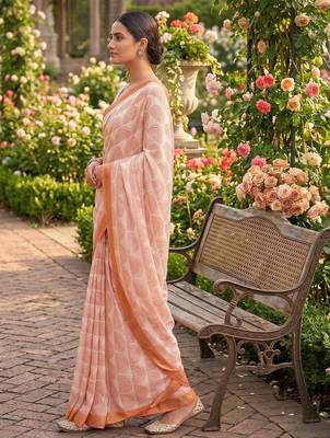 cream chanderi block printed ready to wear saree 2