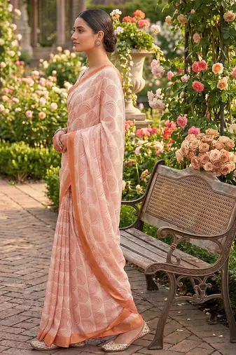 cream chanderi block printed ready to wear saree