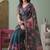 teal green linen botanical design bollywood digital print saree