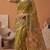 olive green linen botanical design bollywood digital print saree