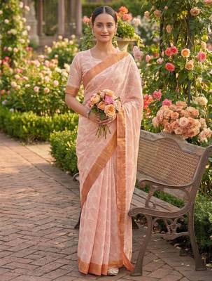 cream chanderi block printed ready to wear saree 3