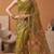 olive green linen botanical design bollywood digital print saree