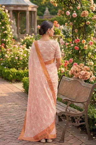 cream chanderi block printed ready to wear saree