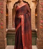 black chanderi striped printed ready to wear saree