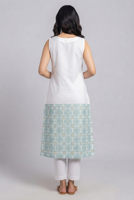 White and turquoise embroidered kurta set 2