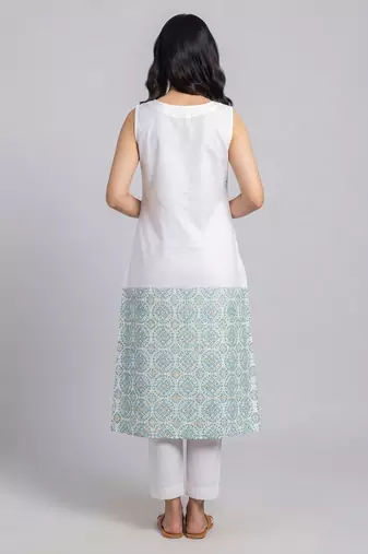 White and turquoise embroidered kurta set