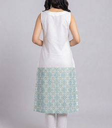 White and turquoise embroidered kurta set