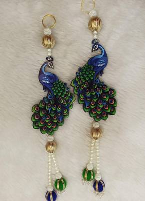 decorative peacock door hanging with beaded latkan for diwali home festive decoration pack of 2 1