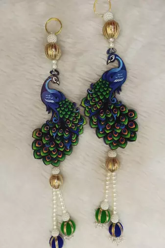 decorative peacock door hanging with beaded latkan for diwali home festive decoration pack of 2