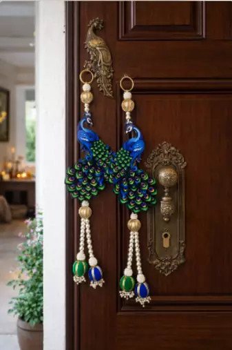 decorative peacock door hanging with beaded latkan for diwali home festive decoration pack of 2