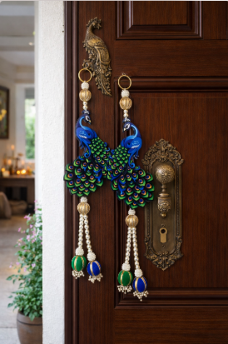 decorative peacock door hanging with beaded latkan for diwali home festive decoration pack of 2