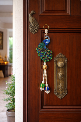decorative peacock door hanging with beaded latkan for diwali home festive decoration pack of 2 3
