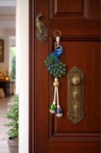 decorative peacock door hanging with beaded latkan for diwali home festive decoration pack of 2